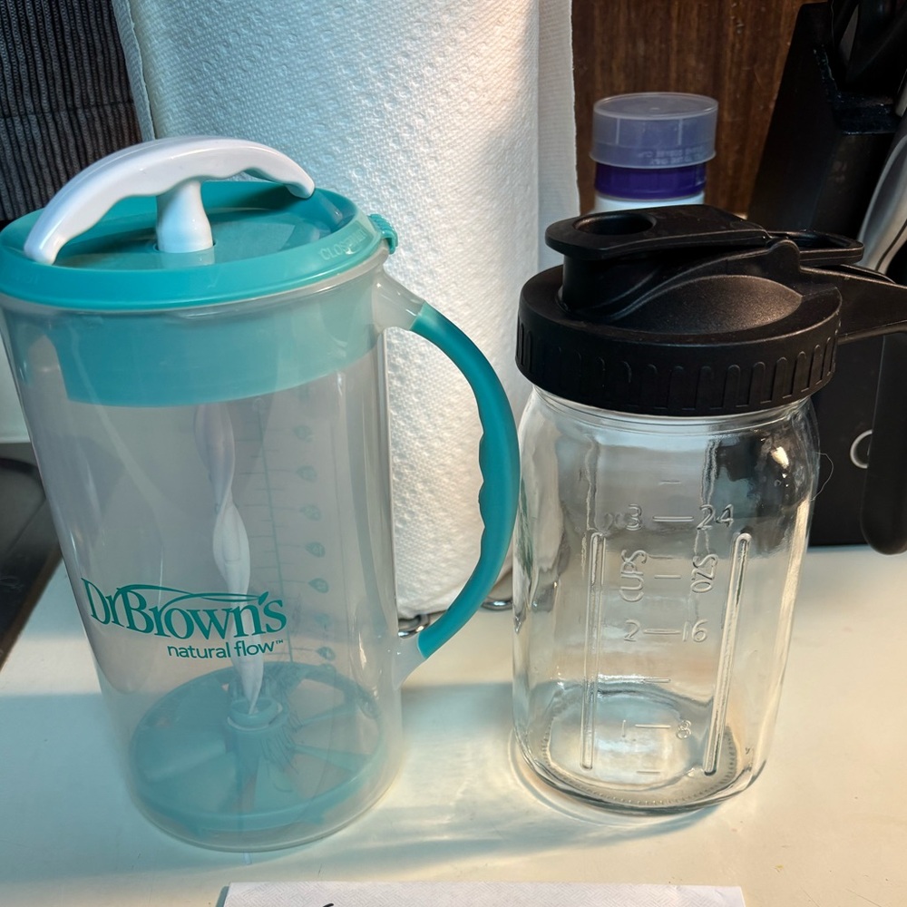 Dr. Brown's Aqua Pitcher and Glass Jar Set